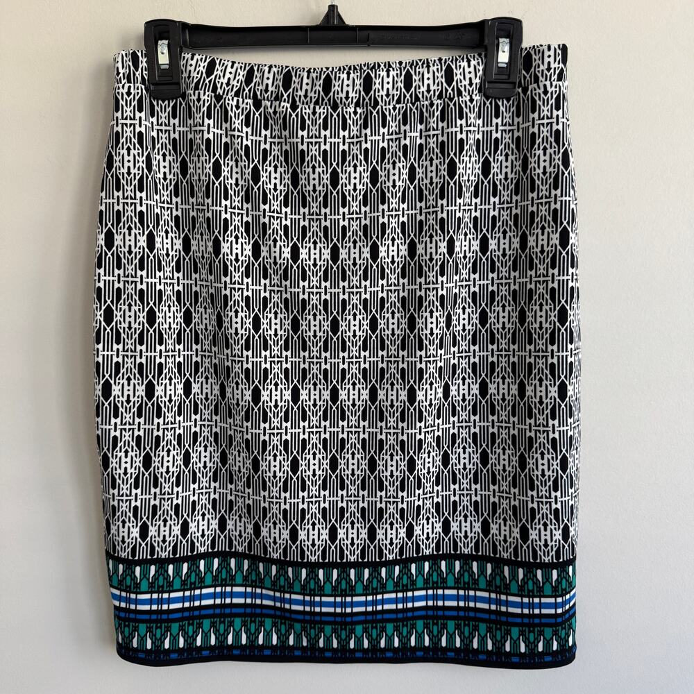 Max Studio Pull On Straight Skirt Easy Wear Black White Geo Medium Packable - Picture 3 of 4